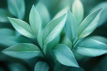 Obraz premium Green Leaves Close-Up in Minimalist Style with Soft Natural Lighting and Shallow Depth of Field