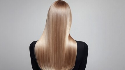 Smooth Long Blonde Hair Styled Elegantly from the Back View