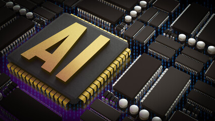 The Gold AI on Chip for Technology or IT concept 3d Rendering.