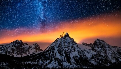 Starry Night Above Mountain Peaks 