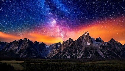 Starry Night Above Mountain Peaks 