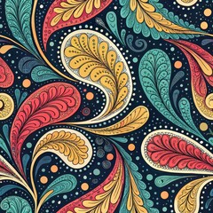 Vibrant Seamless Pattern of Colorful Swirls and Leaves Abstract Design Artful Background Digital Illustration Creative Concept