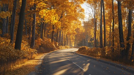 Obraz premium Autumn Drive Through Golden Foliage