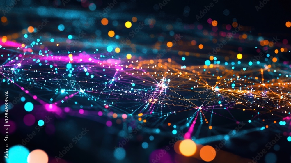 Aufkleber complex network transferring data. connecting glowing nodes with intricate lines. creating a futuris