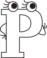 capital letter P with eyes stands thoughtfully and looks away