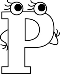 capital letter P with eyes stands thoughtfully and looks away