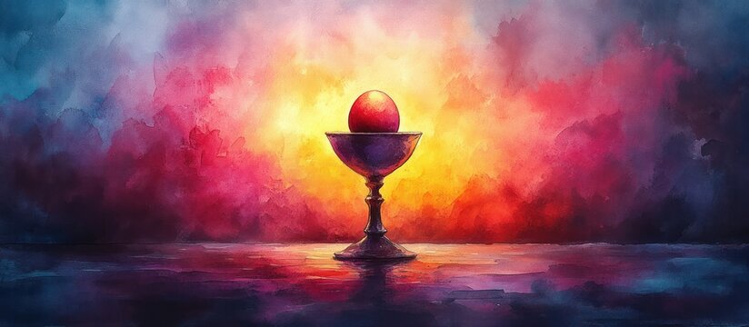Eucharist Watercolor Illustration Chalice with Egg Communion Maundy Thursday Holy Bible Jesus Christ