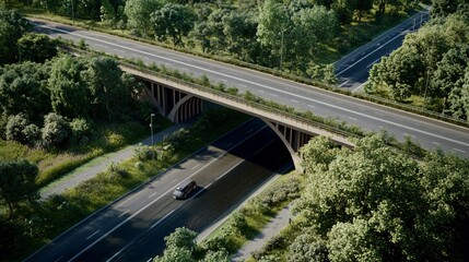 Aerial View of the Sart Canal Bridge on a Cloudy Day