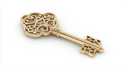 Ornate golden key isolated on white background
