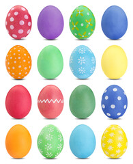 Easter eggs in different colors isolated on white, set