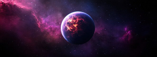 Fototapeta premium stunning cosmic scene featuring glowing planet amidst vibrant nebulae