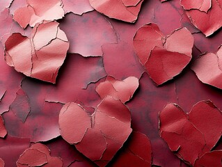 Broken hearts, red background, love, heartbreak