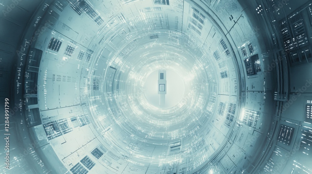 Poster flowing data streams illuminate a futuristic server room, showcasing a dynamic environment filled wi