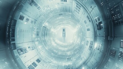 Flowing data streams illuminate a futuristic server room, showcasing a dynamic environment filled with rotating elements and embodying the essence of cybersecurity innovation