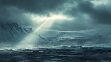 Fototapeta premium Dramatic Landscape and Eyjafjallajokull Volcano