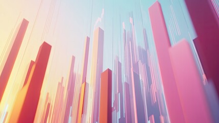 Obraz premium Holographic financial data floating in a pastel-toned digital environment, ideal for futuristic, finance, and data visualization-based design projects. 