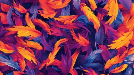 Abstract background with bright colored feathers of birds, screensaver, wallpaper for gadget.