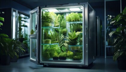 Futuristic Indoor Greenhouse Refrigerator – High-Quality Botanical Growth Concept