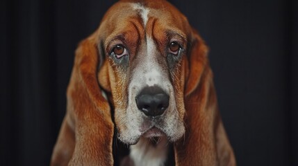 Sad Basset Hound with Droopy Ears and Expressive Eyes Close-Up