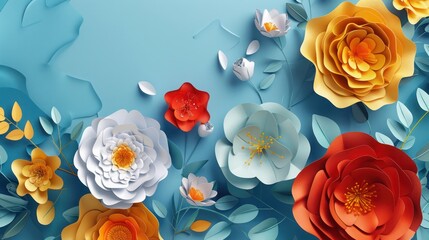 Abstract background with paper flowers. 3d illustration. Place for your text, Happy Mothers Day modern banner design,