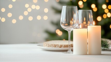 Festive table setting with candles and glasses