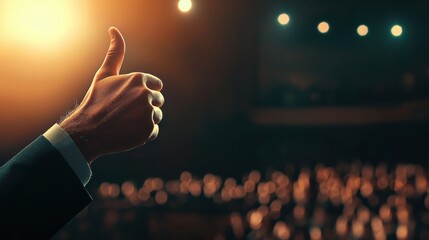 Hand Gesture of Approval at a Public Event in Dim Lighting