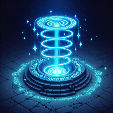 Glowing blue teleporter trap in a dark dungeon