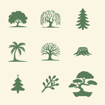 Silhouetted Trees and Plants Icons Set. Editable vector icon. Perfect for web and app interfaces, presentations, info graphics, etc. 
