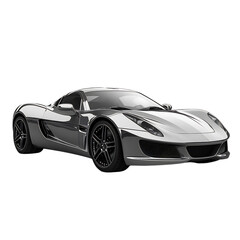 Silver Luxury Sports Car with High Performance Engine Isolated on Transparent Background