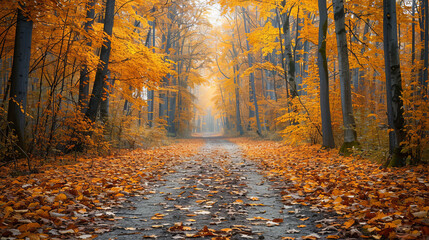 Fototapeta premium Golden Autumn Canopy Over a Serene Forest Path