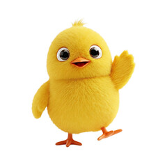 Cheerful 3D Little Chick Smiling and Waving on Transparent Background