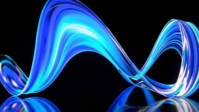 Dynamic video of glowing blue light trails on a reflective surface, captured from a low angle, creating a futuristic and abstract visual effect.