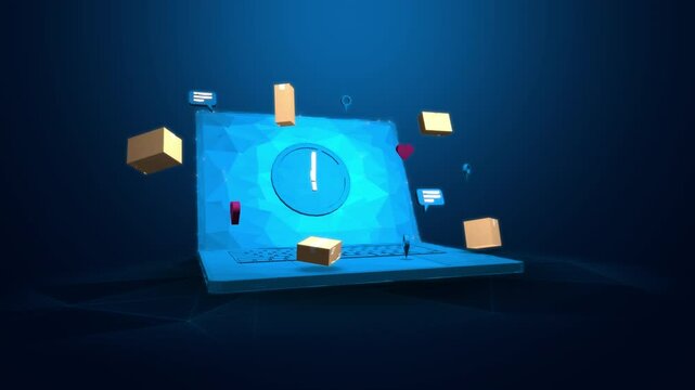 Online Delivery System with Real-Time Tracking, Logistics Automation, and Digital E-commerce Package Management, Looped Animation with Alpha Channel