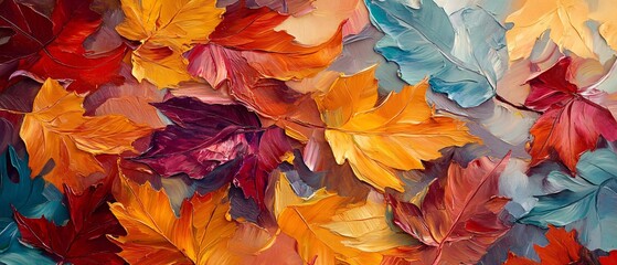 Autumn Leaves Nature Painting Canvas Background Art