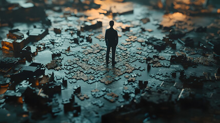 Incomplete Jigsaw Puzzle with One Person Standing