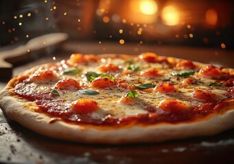 Freshly Baked Margherita Pizza with Mozzarella Basil and Tomatoes