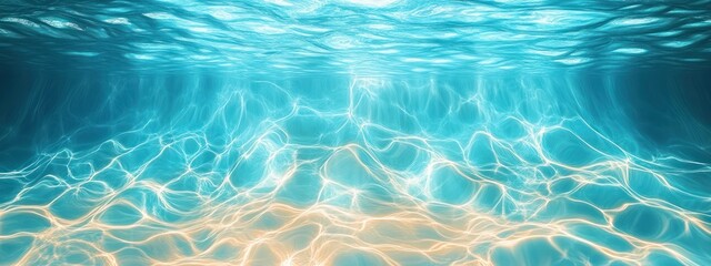 Clear Blue Water Surface with Ripples and Light Reflections Calm Tranquil Underwater Scene