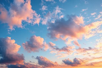 Fototapeta premium Serene Sunset Sky with Pastel Clouds in Pink Orange and Blue Dreamy Atmosphere at Dusk