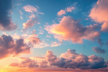 Fototapeta premium Tranquil Sunset Sky with Pastel Clouds and Golden Light