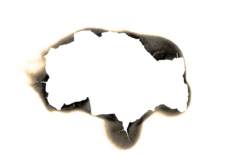 burned hole white paper background texture. Burn in paper with brown edges and flames isolated on a transparent background	