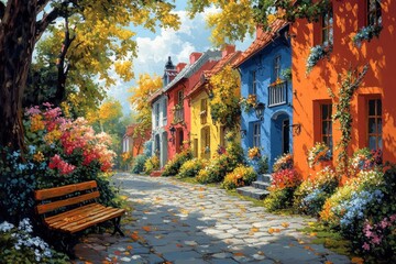 Obraz premium Charming Old Town of Szentendre Hungary on a Sunny Day with Colorful Buildings and Lush Greenery