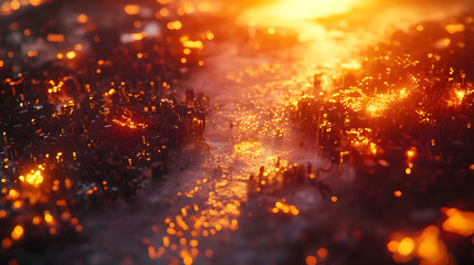 Naklejka premium Panoramic Sunset View of Manhattan Skyline from Above