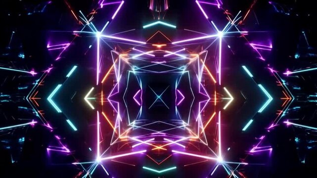 Neon Triangle Grid Formation with Radiant Light Waves and Motion