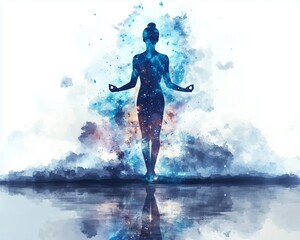 digital art surreal conceptual art  Watercolor painting, playing with colors on a white background There is a reflection below.