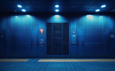 Blue Corrugated Wall with Black Grid Undersoft Diffused Light