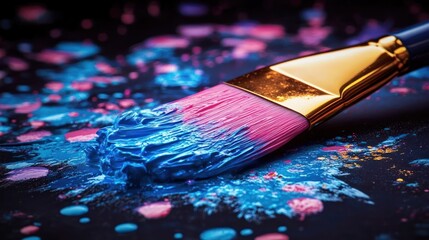 Fototapeta premium Creative Paintbrush with Vibrant Colors and Sparkling Texture on Dark Surface