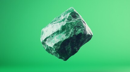 Fototapeta premium A stunning emerald rock appears to float against a vibrant green backdrop, showcasing its intricate textures and colors. Perfect for nature enthusiasts and geology aficionados.
