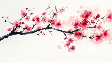 A delicate watercolor depiction of cherry blossoms on a branch, evoking tranquility and beauty.
