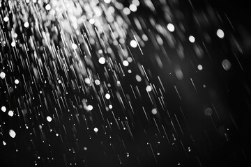 rainfall effect on black screen, motion blur, black and white style