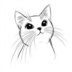 Cute and Playful Cartoon Cat Face Outline on White Background